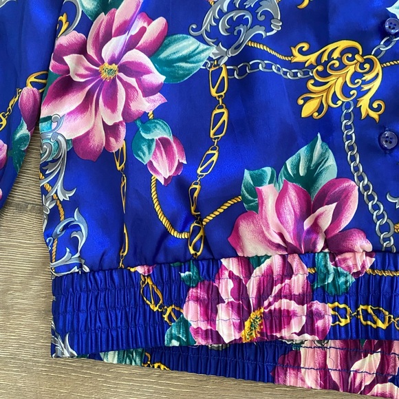 Russ Vintage 80s/90s Silky Floral Printed Long Sleeve Button Down Blouse Top - Picture 6 of 11